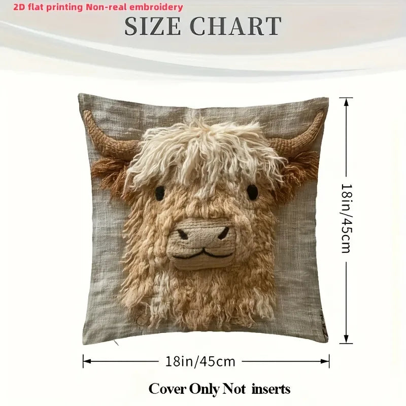 Cute Highland Cow Design Pillow Cover | Home Decor Cushion