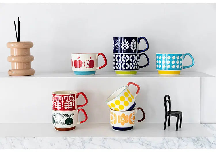 300ml Japanese Flower Ceramic Mug Set | Retro Drinkware for All Occasions