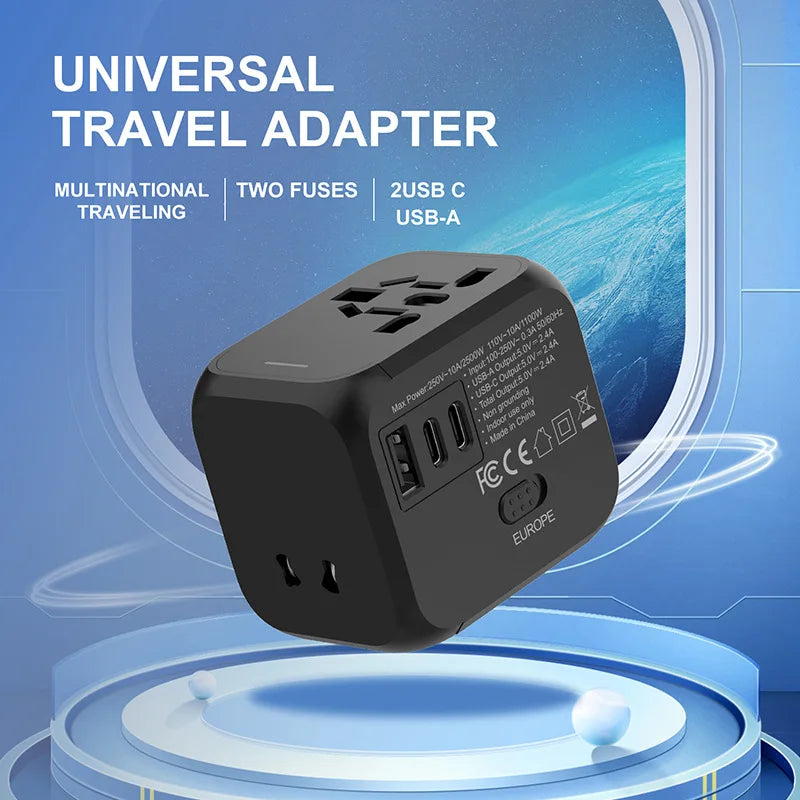 Universal Travel Adapter with USB-C & USB-A | Worldwide Compatibility