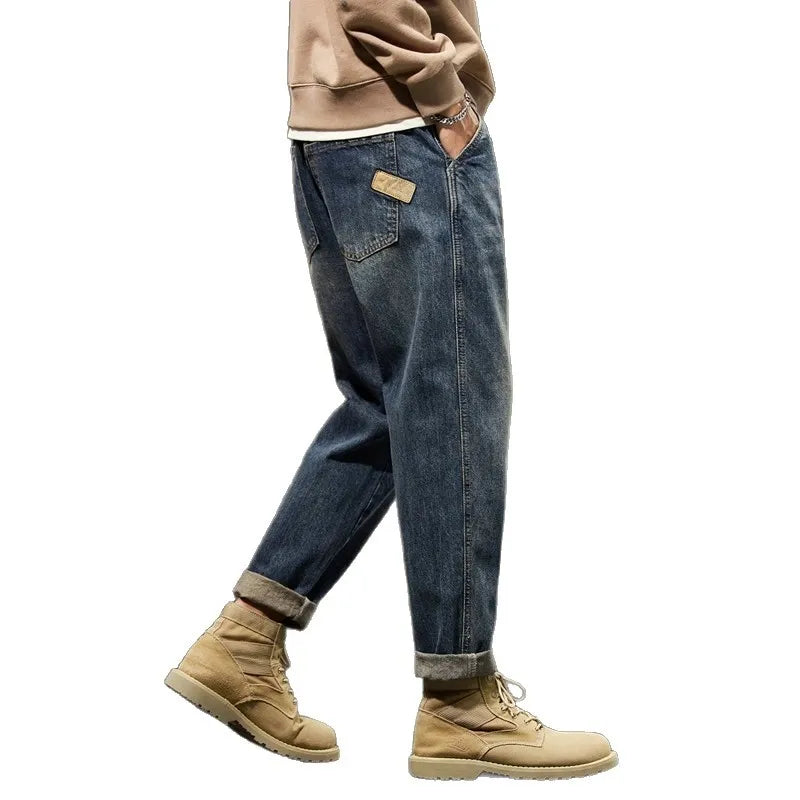 Retro American Style Men's Jeans | Loose Straight-Leg Denim Pants