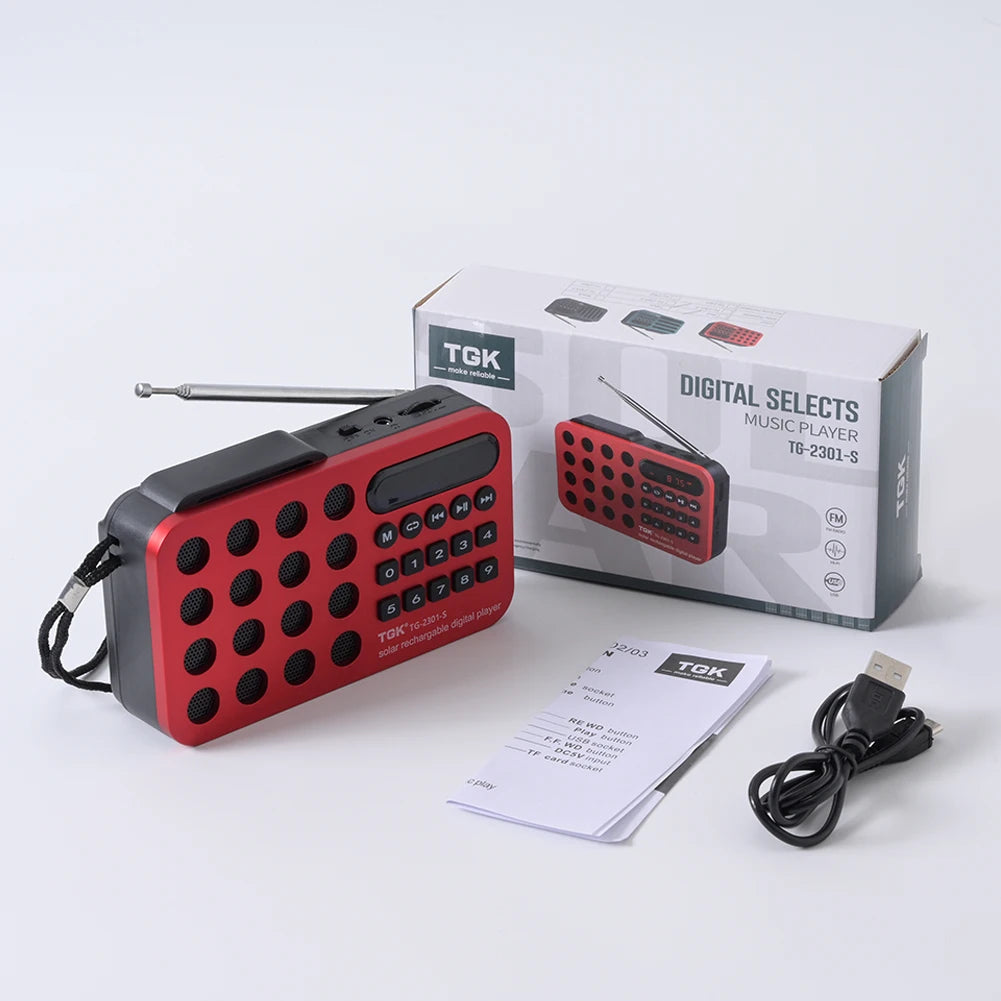 Portable FM Radio Receiver with Bluetooth & Solar Charging