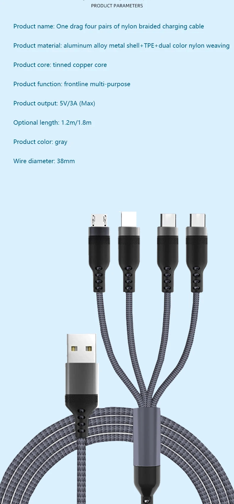 4 in 1 Multi Charger Cable | Fast Charging USB Cable for All Devices