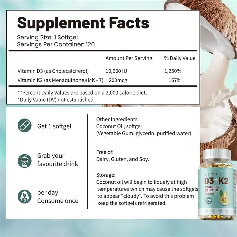 Vitamin D3 & K2 Immune Support Supplement | Bone, Joint & Skin Health