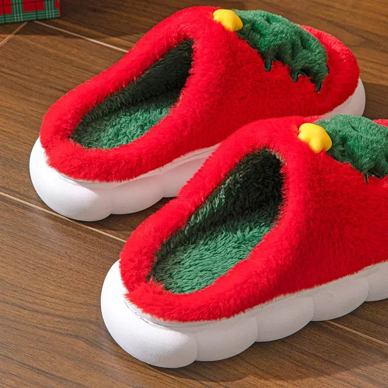 Cute Christmas Tree Fluffy Slippers | Cozy Indoor/Outdoor Slides