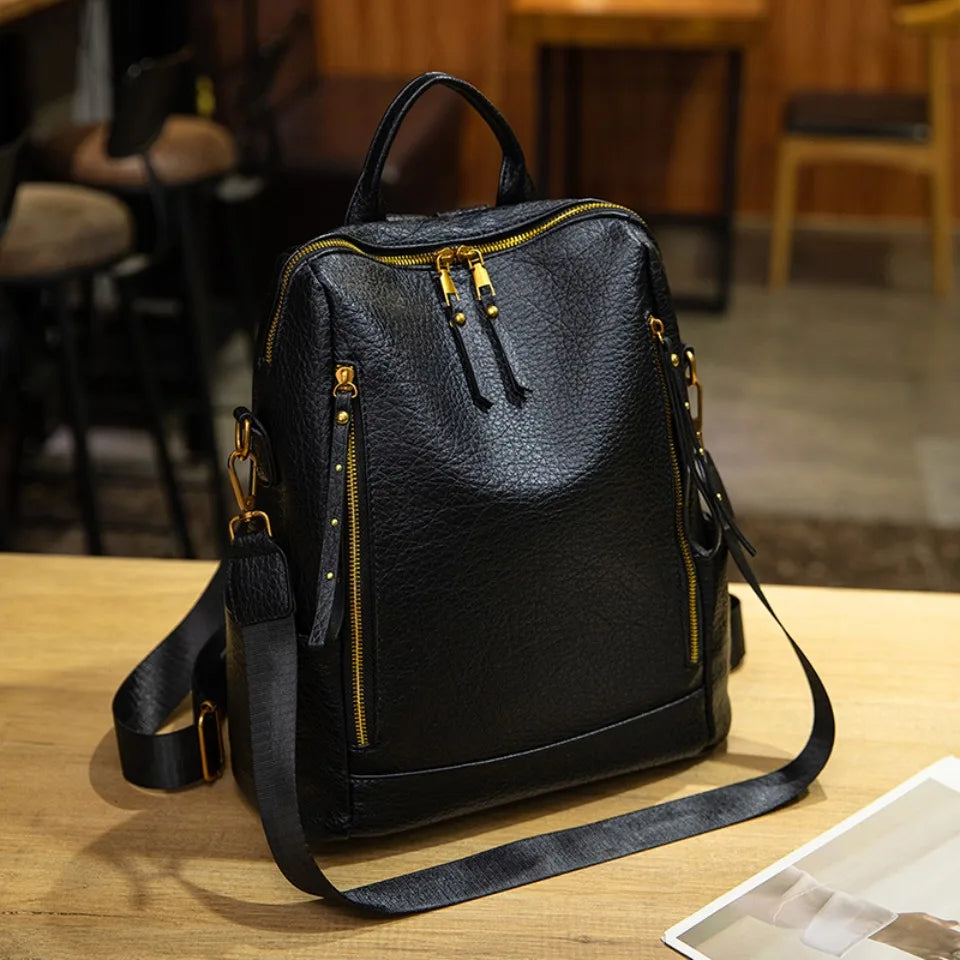 Vintage Leather Backpack | Large Capacity Travel Rucksack for Women