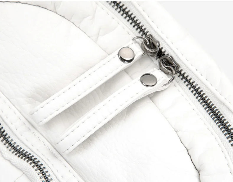 Stylish Women's White Washed Leather Backpack for Casual Travel