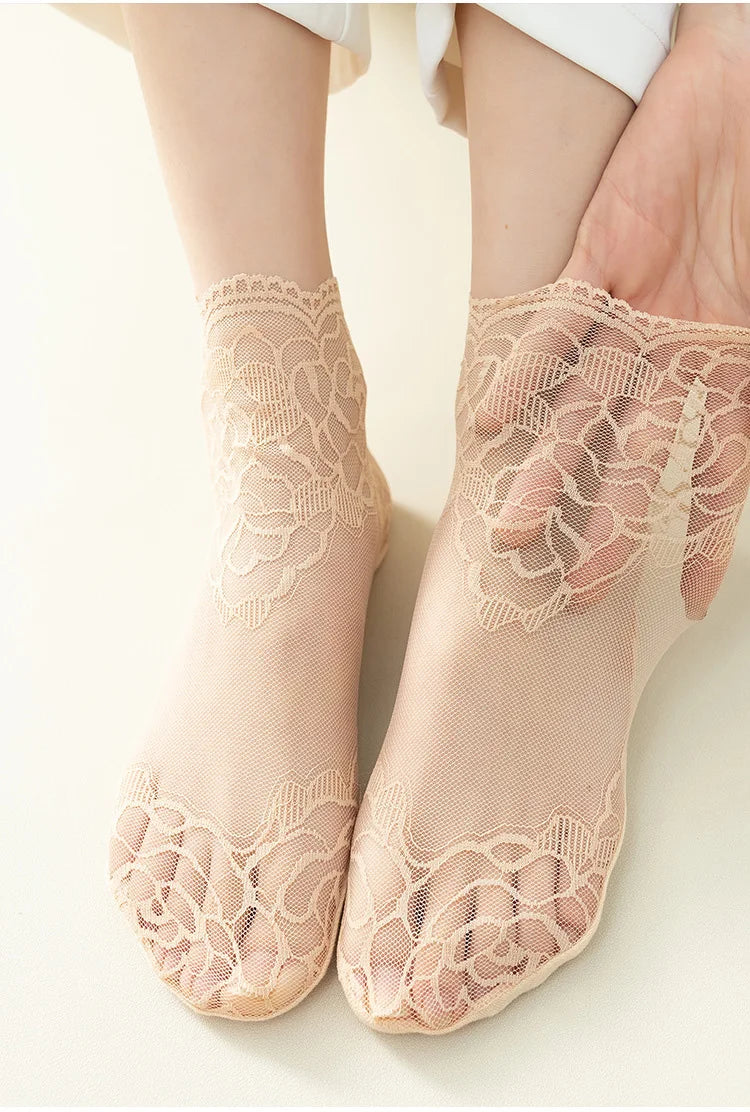 Invisible Lace Socks for Women | Non-Slip Thin Boat Socks