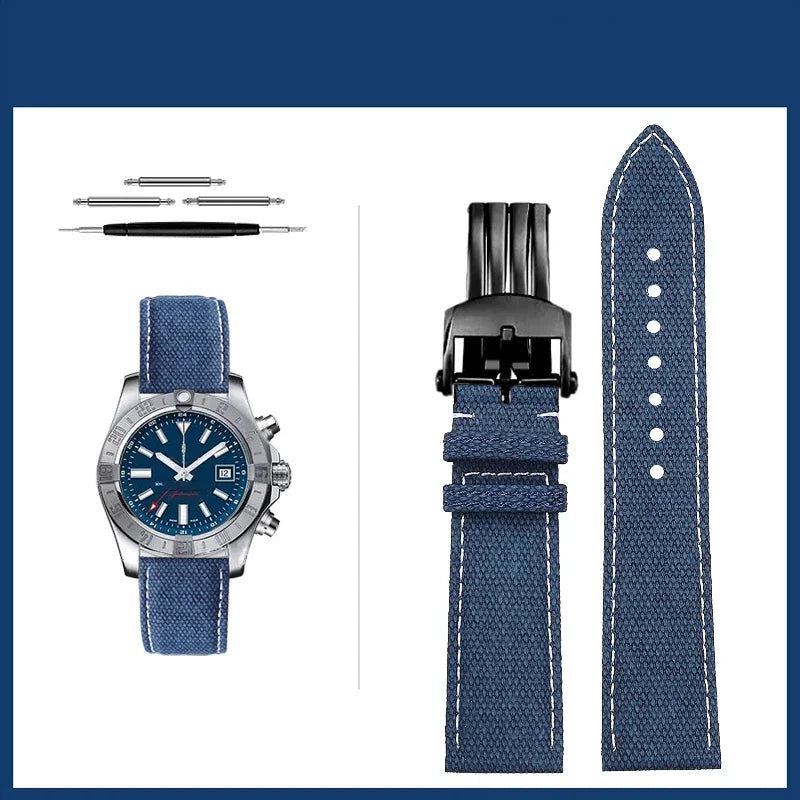 Versatile Yellow Nylon Leather Watch Strap | 22mm Men's Band