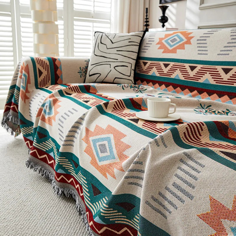 Bohemian Cotton Linen Sofa Cover | Stylish Outdoor Blanket