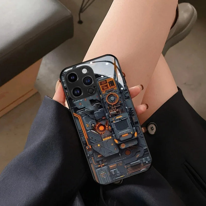 Creative Circuit Board Pattern Glass Phone Case | Stylish Protection