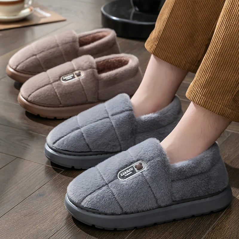 Men's Plush Winter Slippers | Cozy Non-Slip Warm Home Shoes