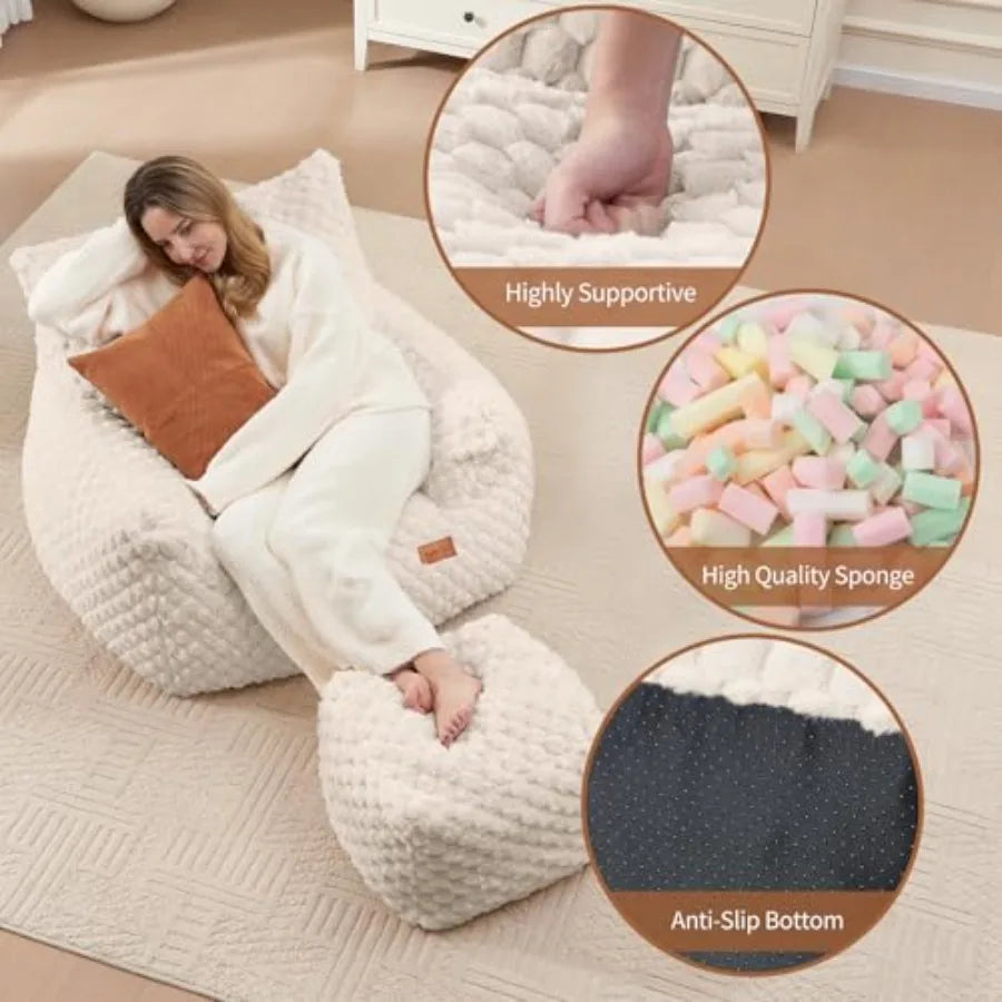 Comfy Giant Bean Bag Chair with Ottoman for Ultimate Relaxation
