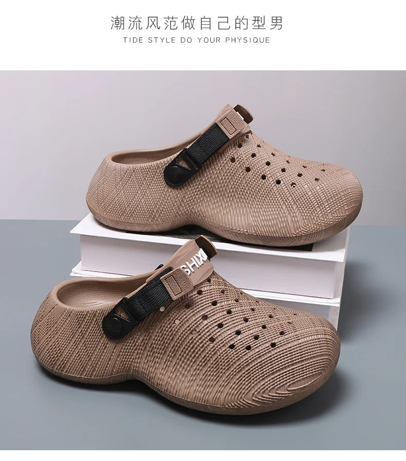 Men Thick Sole Clogs Breathable Hollow Out Non-slip Garden Shoes Outdoor Beach Slippers Slip On Platform Sandal Summer Walking
