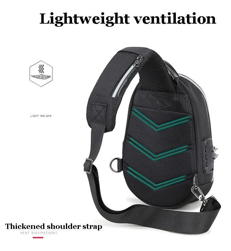 Designer Anti-theft Lock Crossbody Bag USB Charging Travel Shoulder Bag High Quality Messenger Bags Male Waterproof Chest Bag