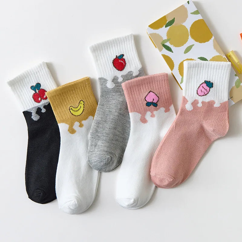 Cute Women Fruit Print Socks Set | Kawaii Casual Accessories