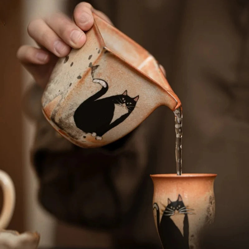 Handmade Cat Pottery Tea Pitcher | Unique Japanese Tea Accessory