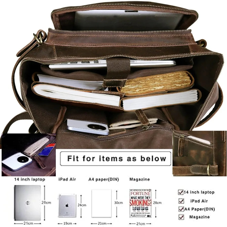 Mochila de Cuero de Gran Capacidad | Elegante Mochila Retro de Negocios