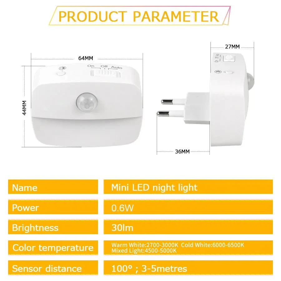 Smart Motion Sensor LED Night Light | Plug-In Wall Lamp for Home