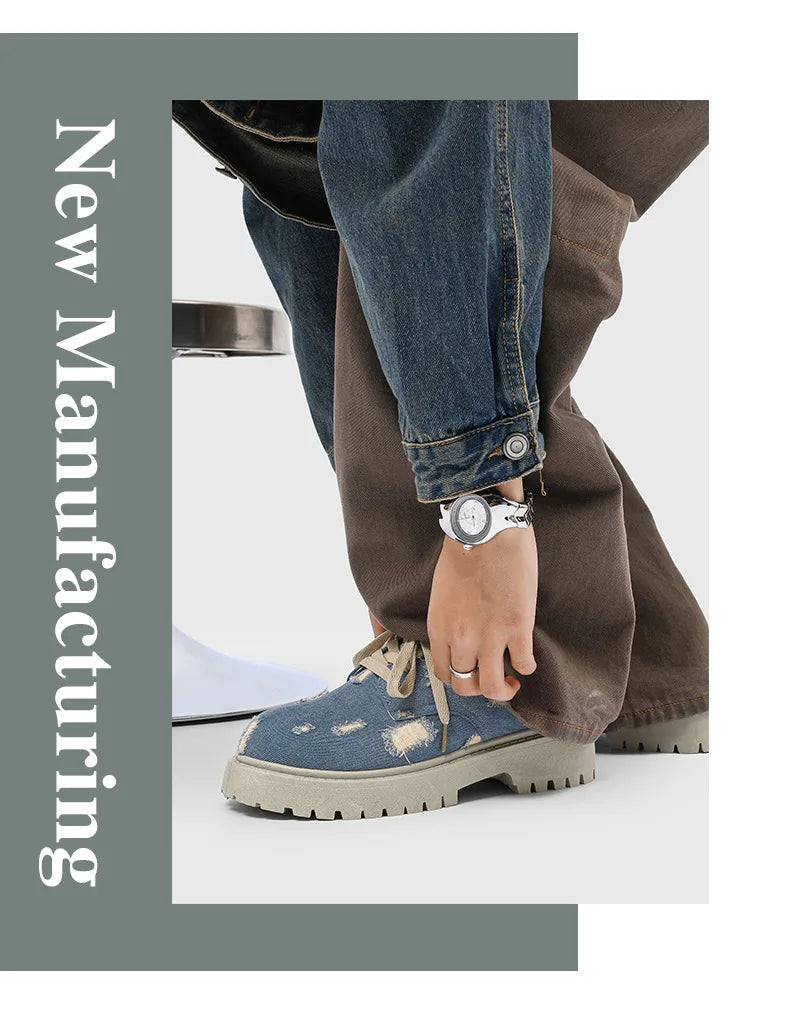 Comfortable Denim Low Top Boots with Thick Sole | Trendy Sneakers