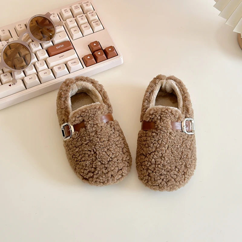 Kids' Warm Plush Flat Winter Shoes | Non-Slip Fashion Footwear