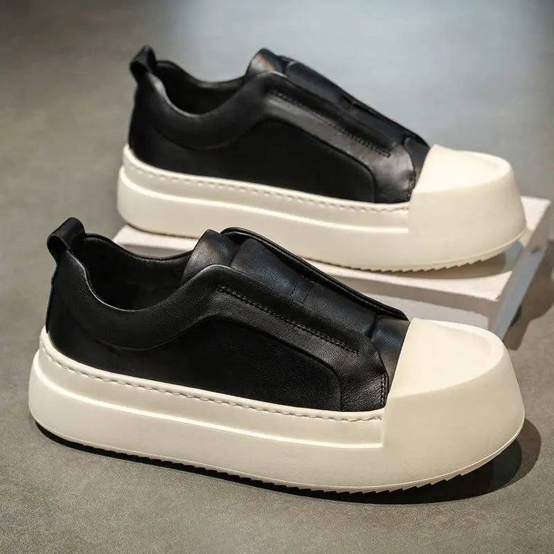 Men's Retro Brown PU Leather Platform Loafers | Lightweight Casual Sneakers