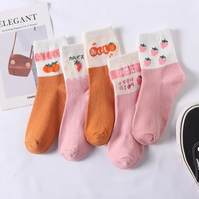 Cute Women Fruit Print Socks Set | Kawaii Casual Accessories