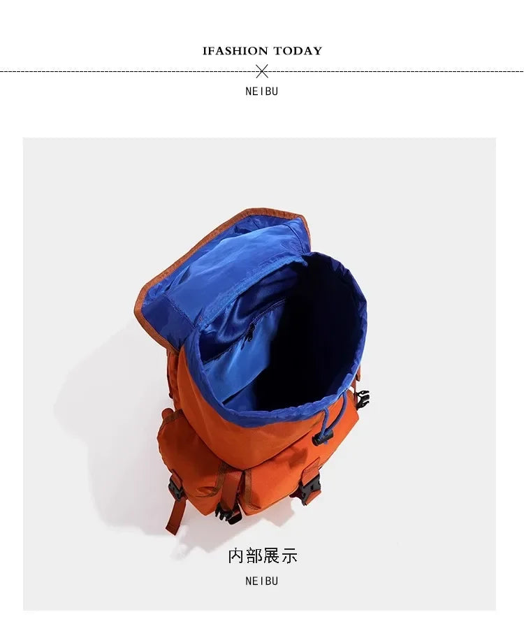 Unisex Casual Orange Nylon Waterproof Backpack | Large Capacity