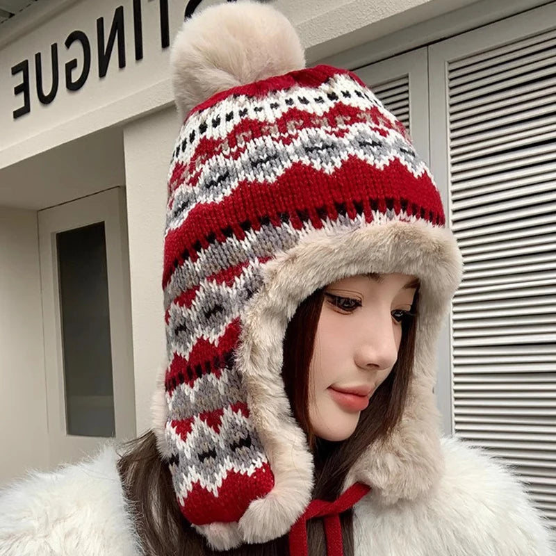 Women's Warm Knitted Fluffy Trapper Hat | Cozy Earflap Beanie