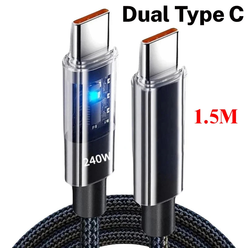 240W Nylon USB C PD Super Fast Charging Cable with LED Display