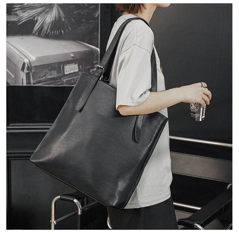Soft Leather Tote Bag for Men | Large Capacity Business Casual