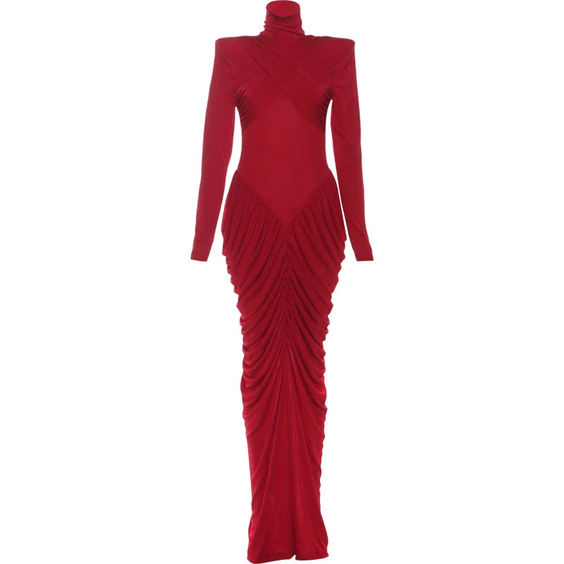 Elegant Autumn Maxi Dress | Turtleneck Full Sleeve Womens Dress