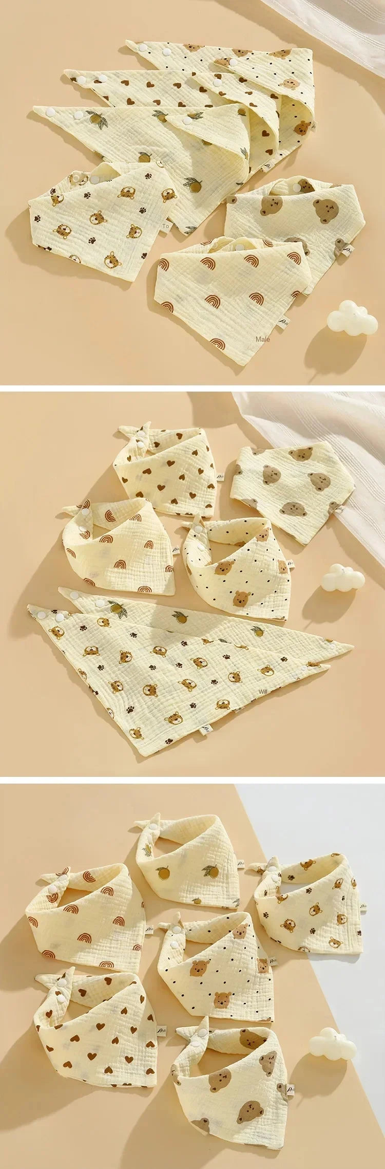 5pcs Soft Cotton Baby Muslin Bibs | Stylish & Durable Drool Cloths