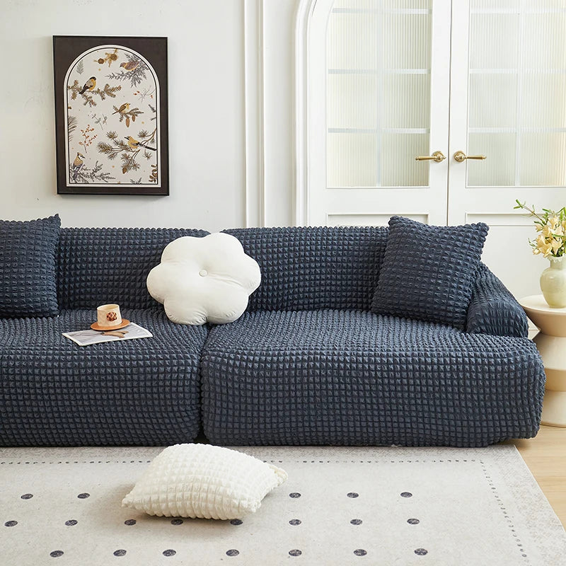 Solid Color Bubble Popcorn Sofa Cover | Elastic & Durable Fit