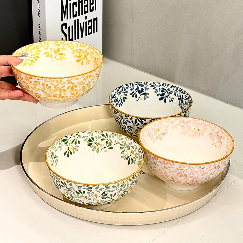 6-Inch Large Capacity Ceramic Bowl | Floral Design for All Meals