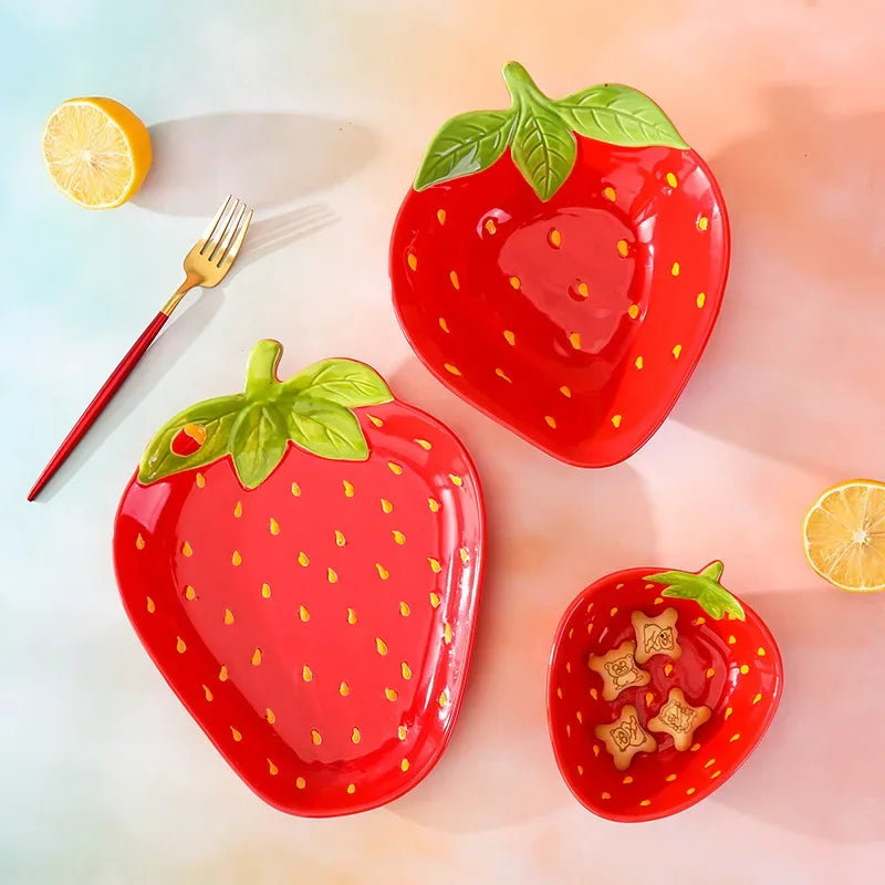 Creative Cartoon Strawberry Shaped Ceramic Salad Bowl | Fun Tableware