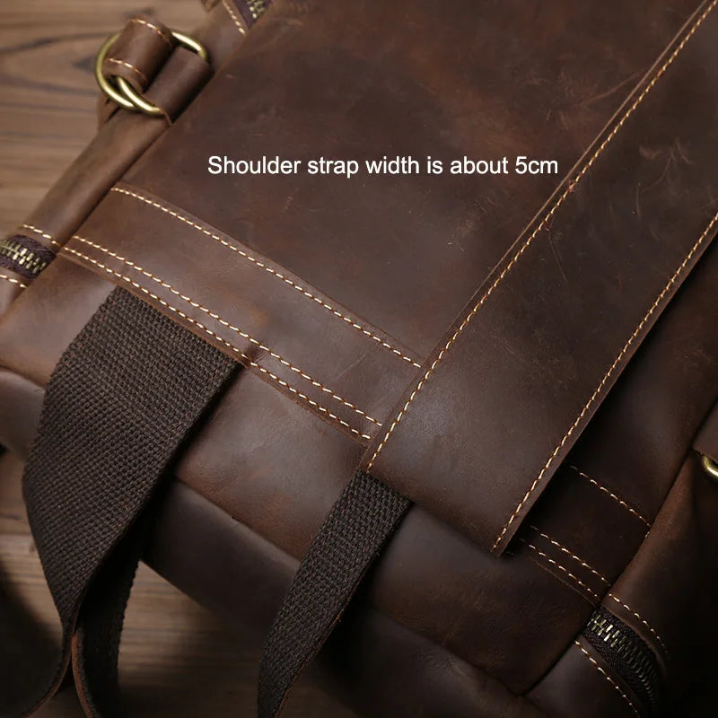 Retro Leather Vertical Backpack | Large Capacity Travel Bag for Men