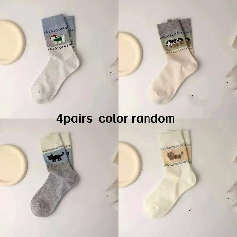 Cute Mid-Calf Socks with Adorable Kitten & Puppy Patterns