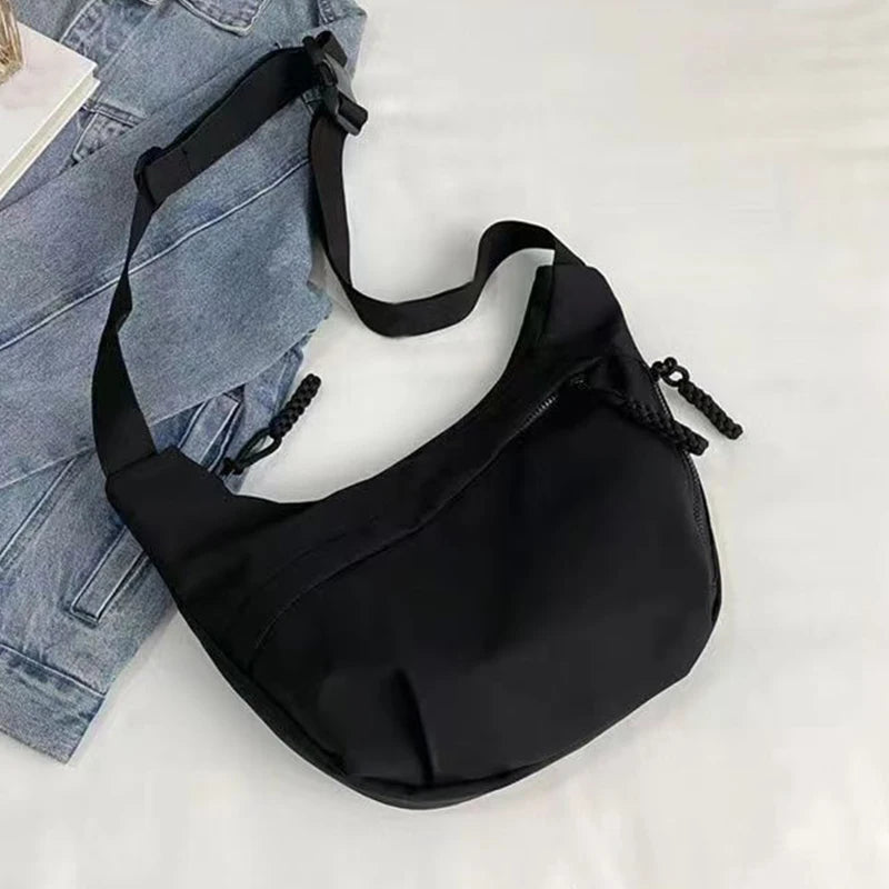 Casual Women's Nylon Crossbody Bag, Large Capacity Hobo Shoulder Purse with Adjustable Strap, Black/White/Khaki for Daily Use