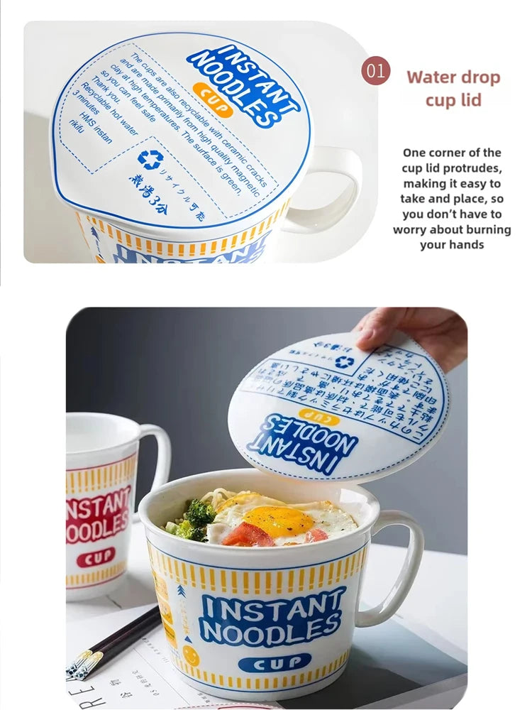 Cuenco de ramen de gran capacidad con asa | Elegante cuenco de cerámica para fideos