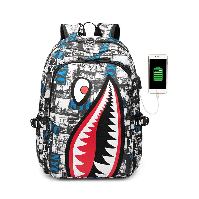 Cartoon Shark Print Backpack | Perfect School Rucksack for Kids