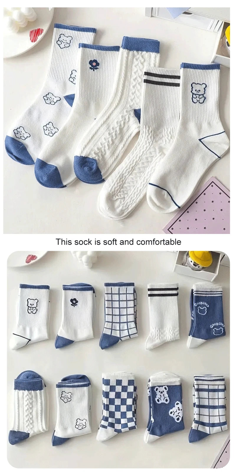 10 Pairs Women's Cute Rabbit Embroidery Casual Socks | Stylish & Breathable