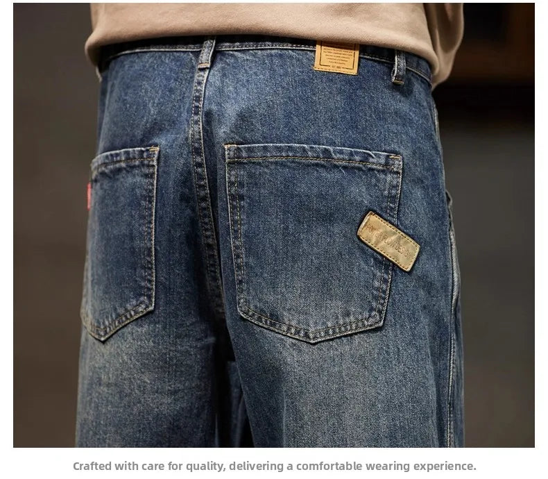 Retro American Style Men's Jeans | Loose Straight-Leg Denim Pants