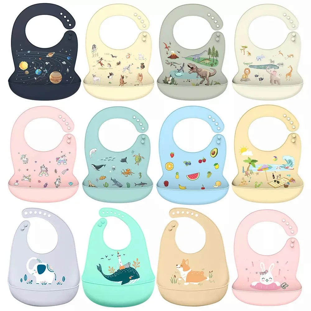 Waterproof Silicone Baby Bibs | Adjustable Cute Feeding Aprons