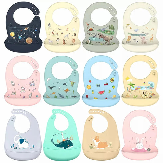 Waterproof Silicone Baby Bibs | Adjustable Cute Feeding Aprons
