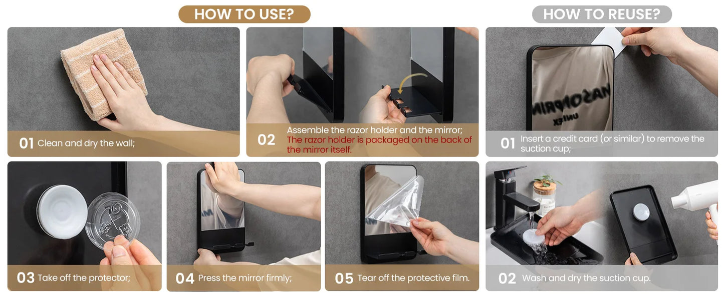 Fogless Shower Shaving Mirror with Storage Tray | Easy Installation