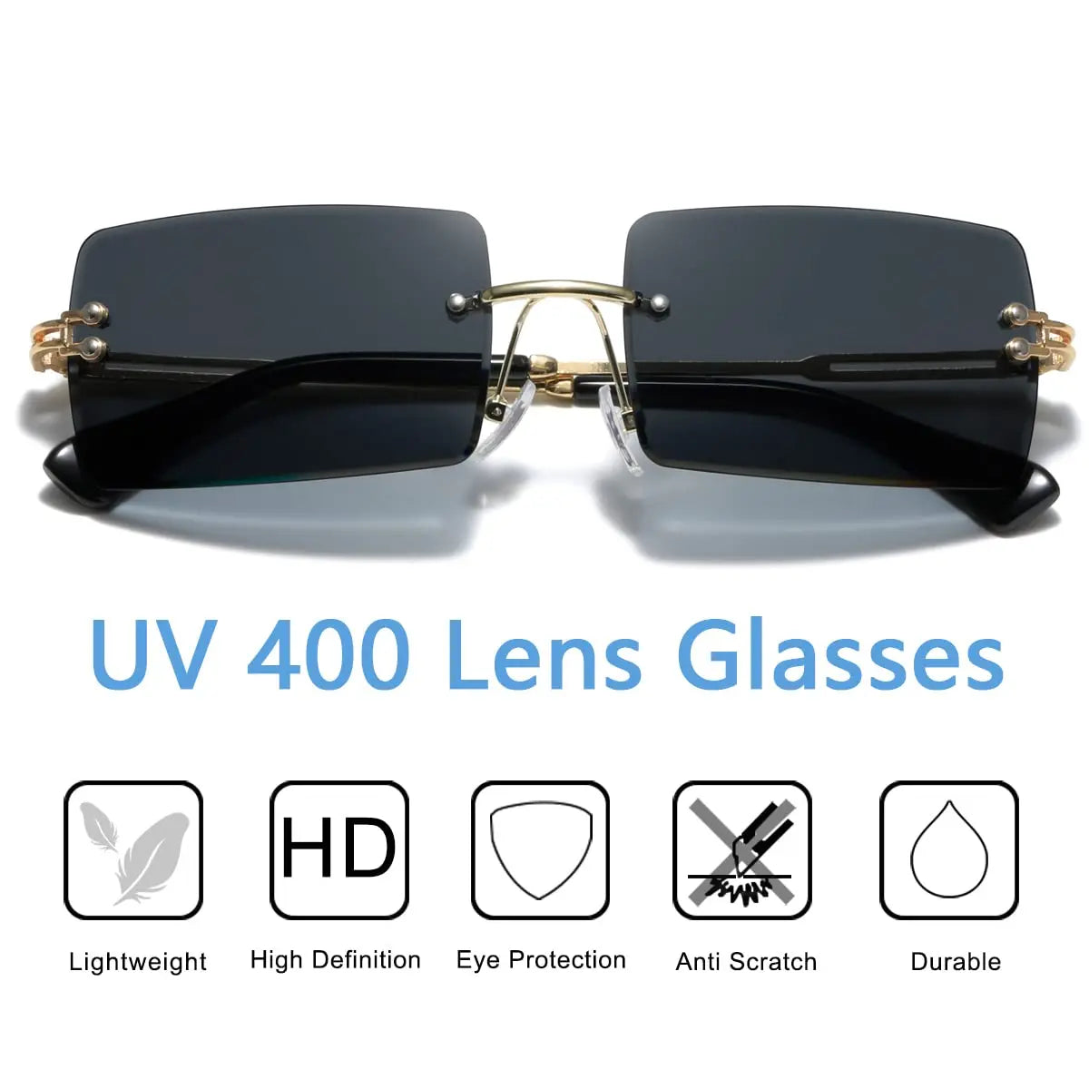 Men's Retro Sunglasses | Vintage Rimless Rectangle UV400 Protection
