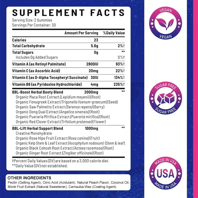 Buttocks Enlargement Gummies for Women | BBL-MAX Herbal Formula