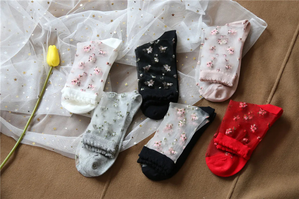 Women's Vintage Retro Flower Embroidery Long Socks | Summer Fashion