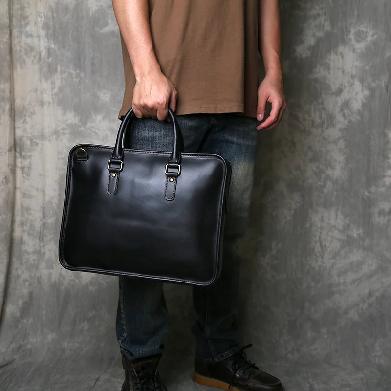 Handmade Genuine Leather Briefcase | Retro Large Capacity Laptop Bag