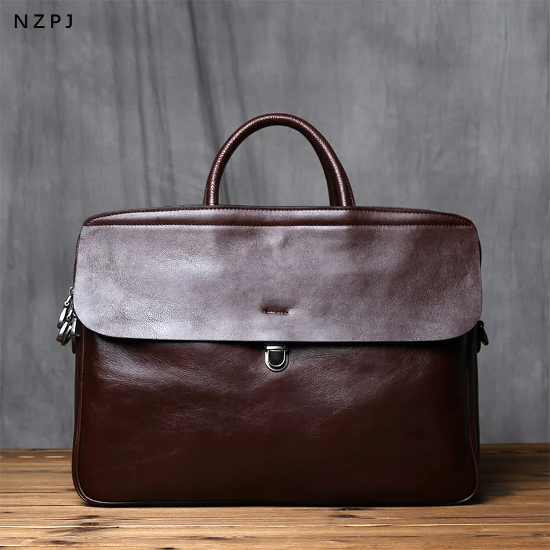 Maletín de cuero genuino vintage para hombre | Bolso para portátil de gran capacidad